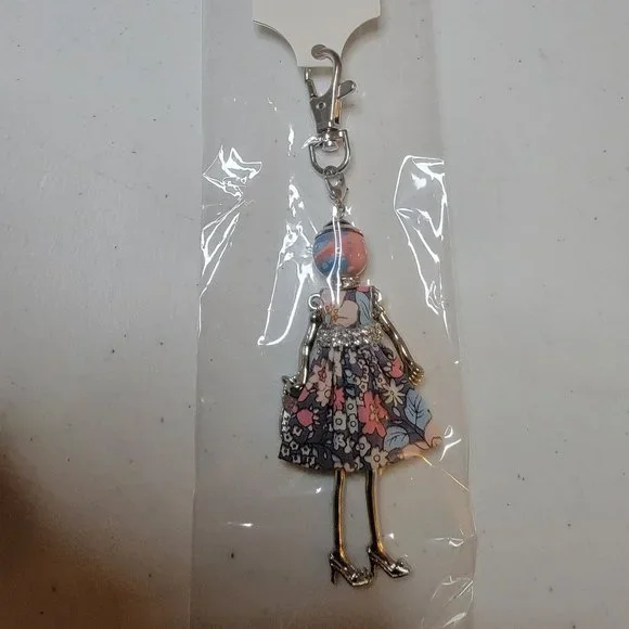 Floral Fashion Doll Purse Charm Keychain Handbag Charm Colorful Flower Dress - Picture 1 of 3